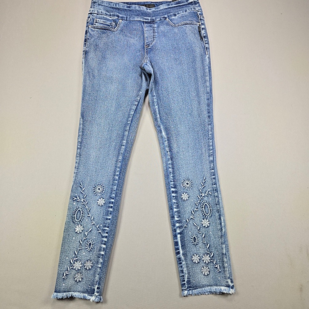 GG‎ Jeans Ankle Pants Floral Embroidered Sequin Light Wash Blue Women Size 8